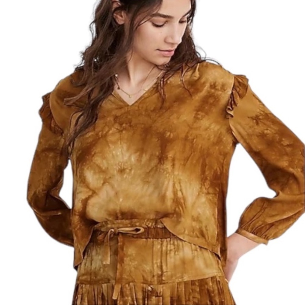 Madewell Tie-Dye Ruffle Shoulder Cropped Blouse in Egyptian Gold Tie Dye - M